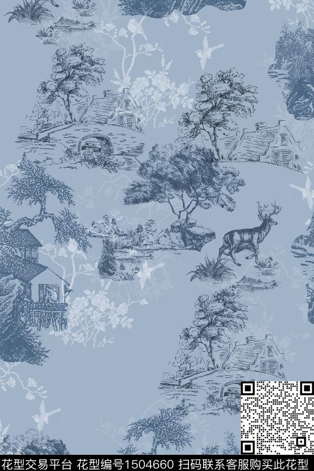 大牌风真丝中国风数码印花华亿平台下载（图片编号: 1504660） - 瓦栏（Walan）