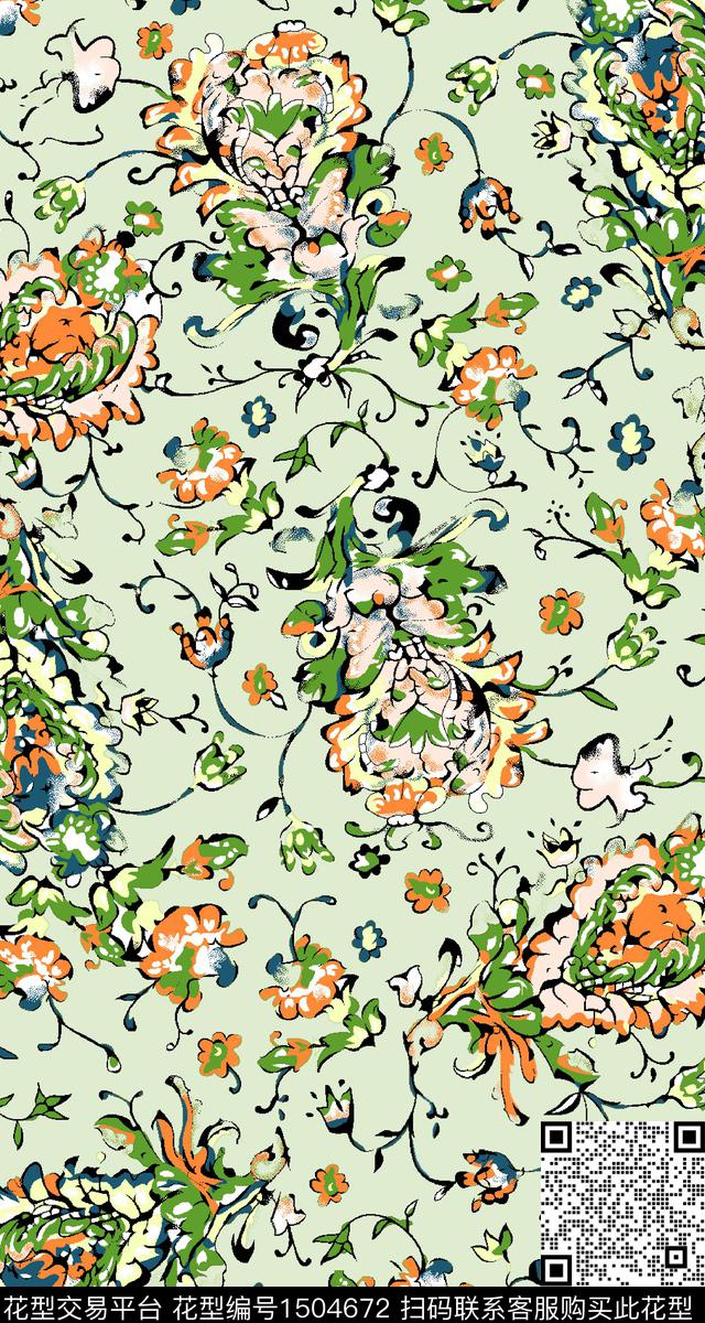 民族风大牌风变形虫数码印花华亿平台下载（图片编号: 1504672） - 瓦栏（Walan）