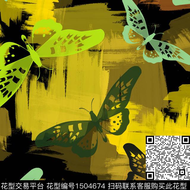 几何笔触蝴蝶数码印花华亿平台下载（图片编号: 1504674） - 瓦栏（Walan）