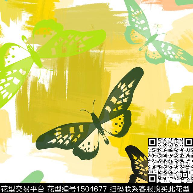 几何笔触蝴蝶数码印花华亿平台下载（图片编号: 1504677） - 瓦栏（Walan）