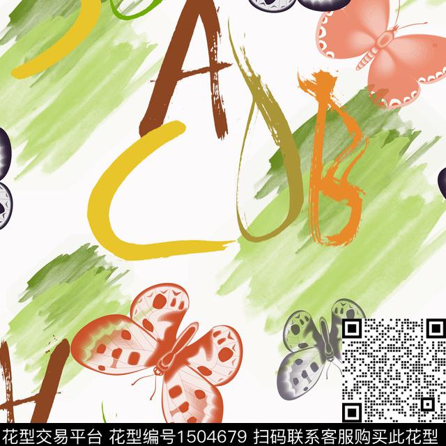 字母笔触蝴蝶数码印花华亿平台下载（图片编号: 1504679） - 瓦栏（Walan）