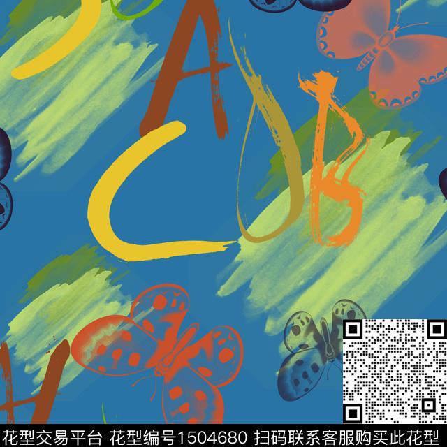 字母笔触蝴蝶数码印花华亿平台下载（图片编号: 1504680） - 瓦栏（Walan）