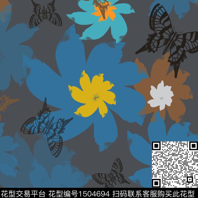 笔触小碎花蝴蝶数码印花华亿平台下载（图片编号: 1504694） - 瓦栏（Walan）