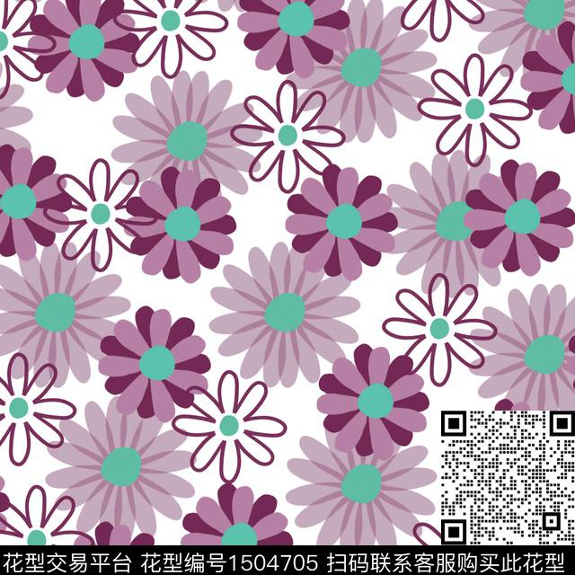 花卉小清新小雏菊数码印花华亿平台下载（图片编号: 1504705） - 瓦栏（Walan）
