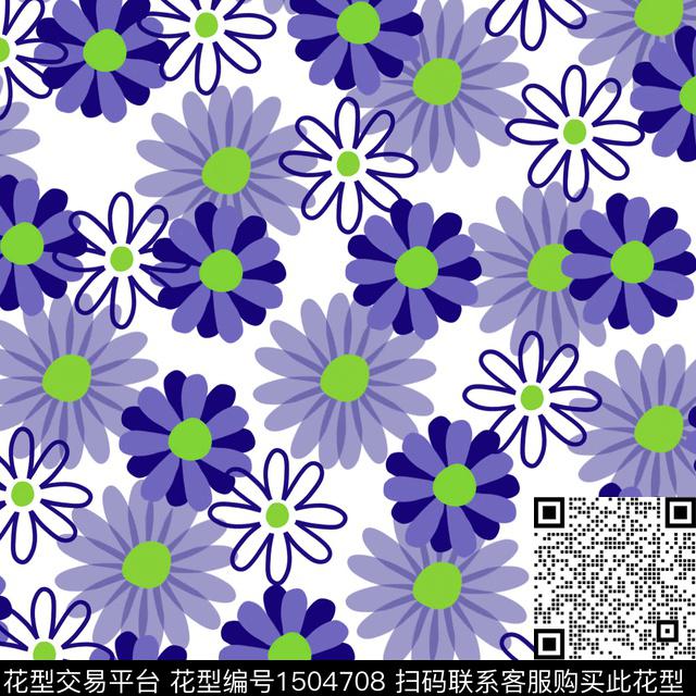 花卉小清新小雏菊数码印花华亿平台下载（图片编号: 1504708） - 瓦栏（Walan）