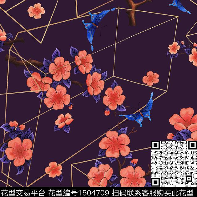 梅花香云纱真丝数码印花华亿平台下载（图片编号: 1504709） - 瓦栏（Walan）