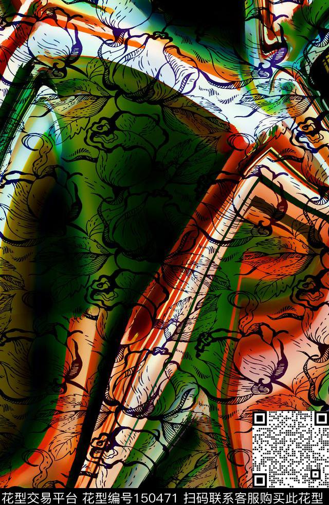 矢量花纹线描抽象底纹数码印花华亿平台下载（图片编号: 150471） - 瓦栏（Walan）