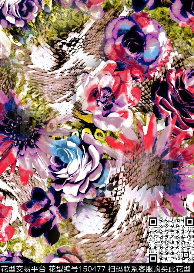 妖野华丽蛇纹数码印花华亿平台下载（图片编号: 150477） - 瓦栏（Walan）