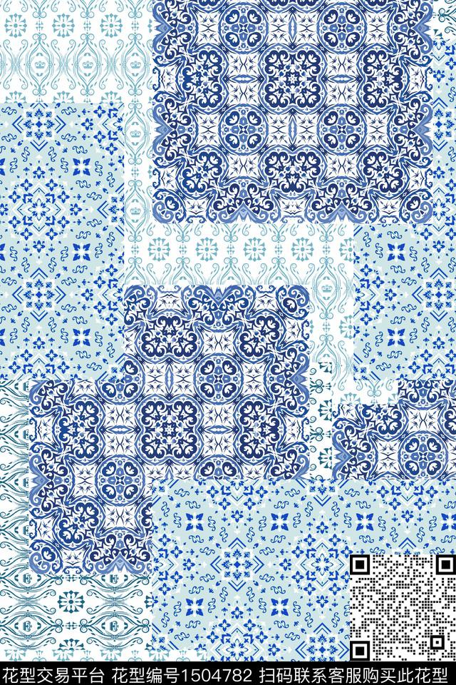 青花瓷大牌风小清新数码印花华亿平台下载（图片编号: 1504782） - 瓦栏（Walan）