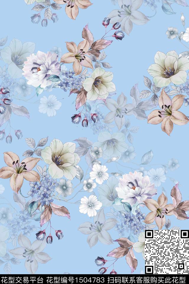 花卉小清新真丝数码印花华亿平台下载（图片编号: 1504783） - 瓦栏（Walan）