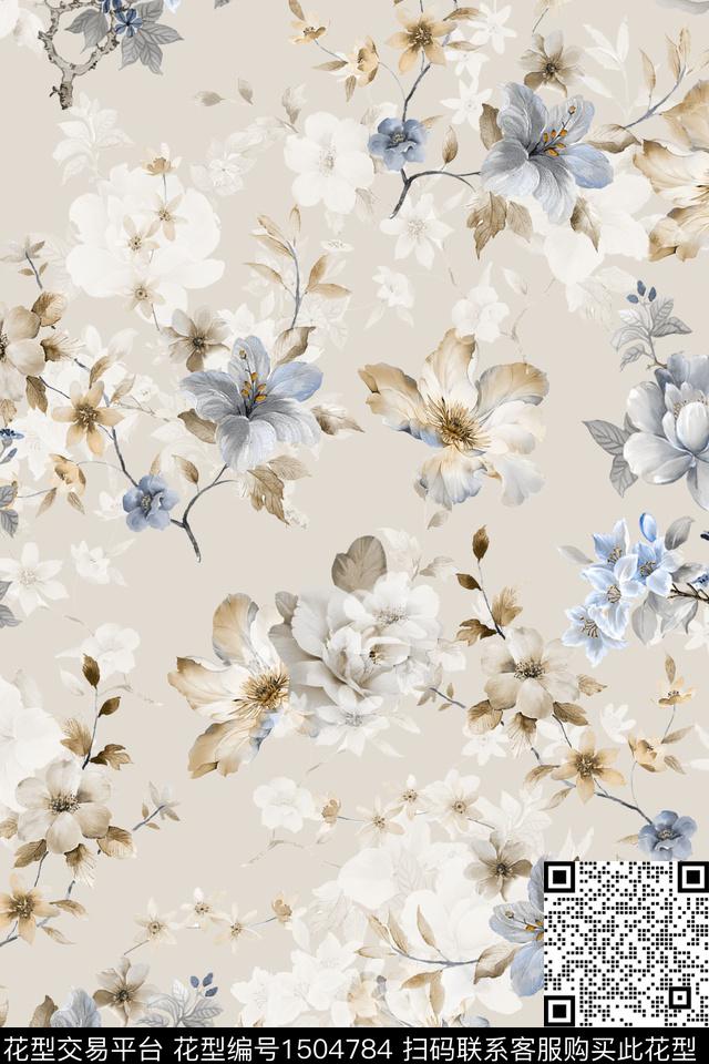花卉小清新真丝数码印花华亿平台下载（图片编号: 1504784） - 瓦栏（Walan）