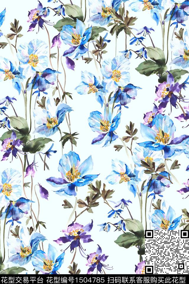 花卉小清新真丝数码印花华亿平台下载（图片编号: 1504785） - 瓦栏（Walan）