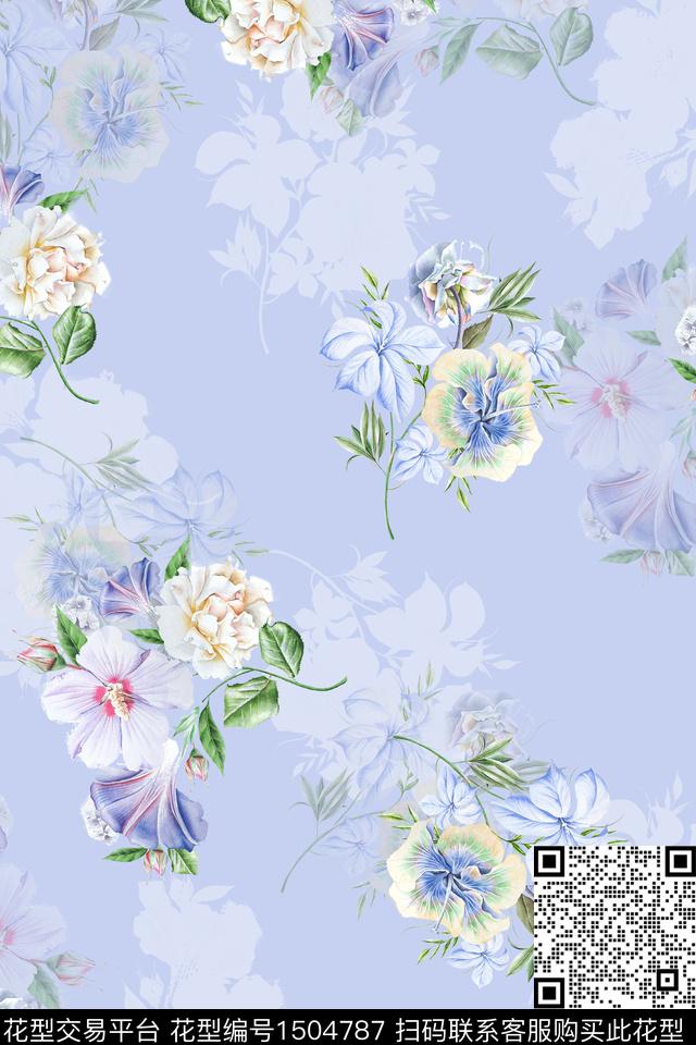 花卉小清新真丝数码印花华亿平台下载（图片编号: 1504787） - 瓦栏（Walan）