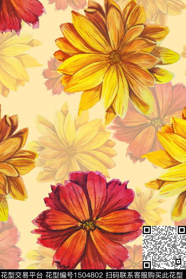 水彩绿植树叶简约数码印花华亿平台下载（图片编号: 1504802） - 瓦栏（Walan）