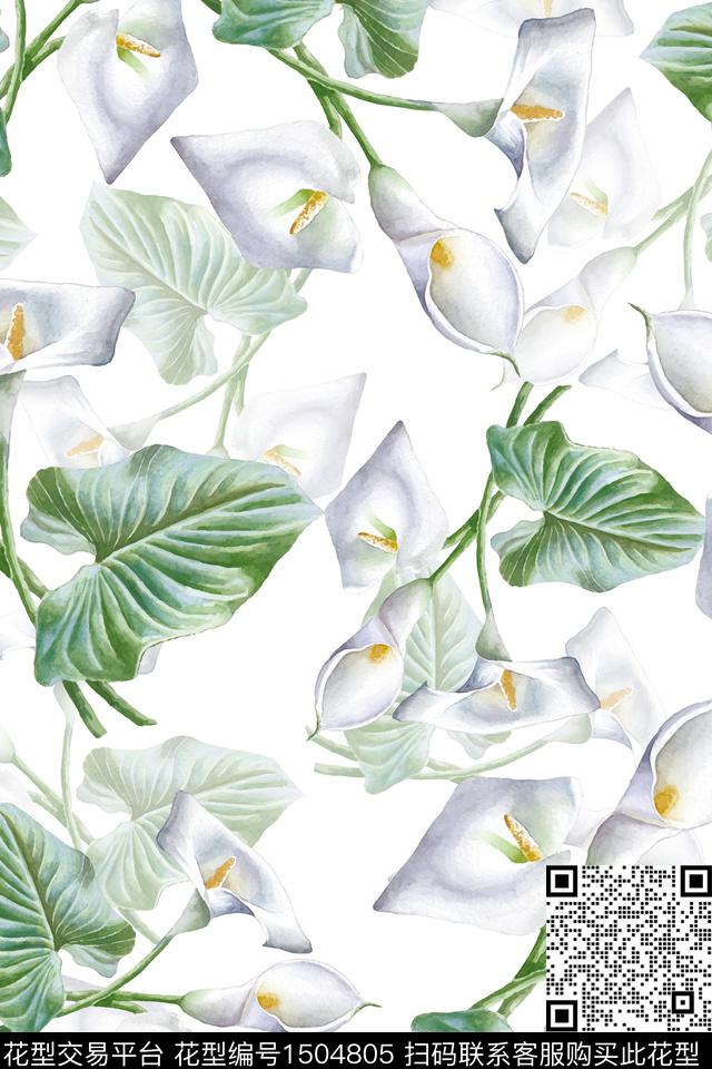 水彩绿植树叶简约数码印花华亿平台下载（图片编号: 1504805） - 瓦栏（Walan）