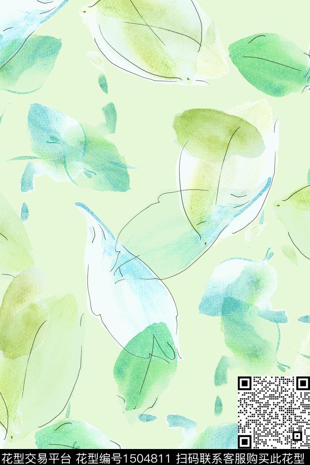 绿植树叶抽象花卉大牌风数码印花华亿平台下载（图片编号: 1504811） - 瓦栏（Walan）