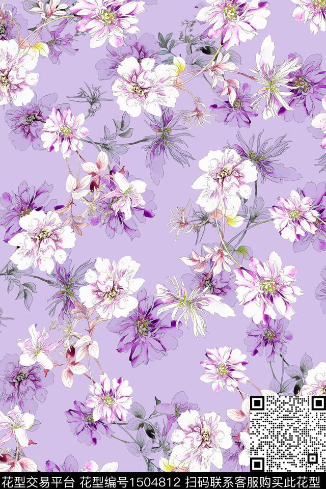 花卉大牌风小清新数码印花华亿平台下载（图片编号: 1504812） - 瓦栏（Walan）