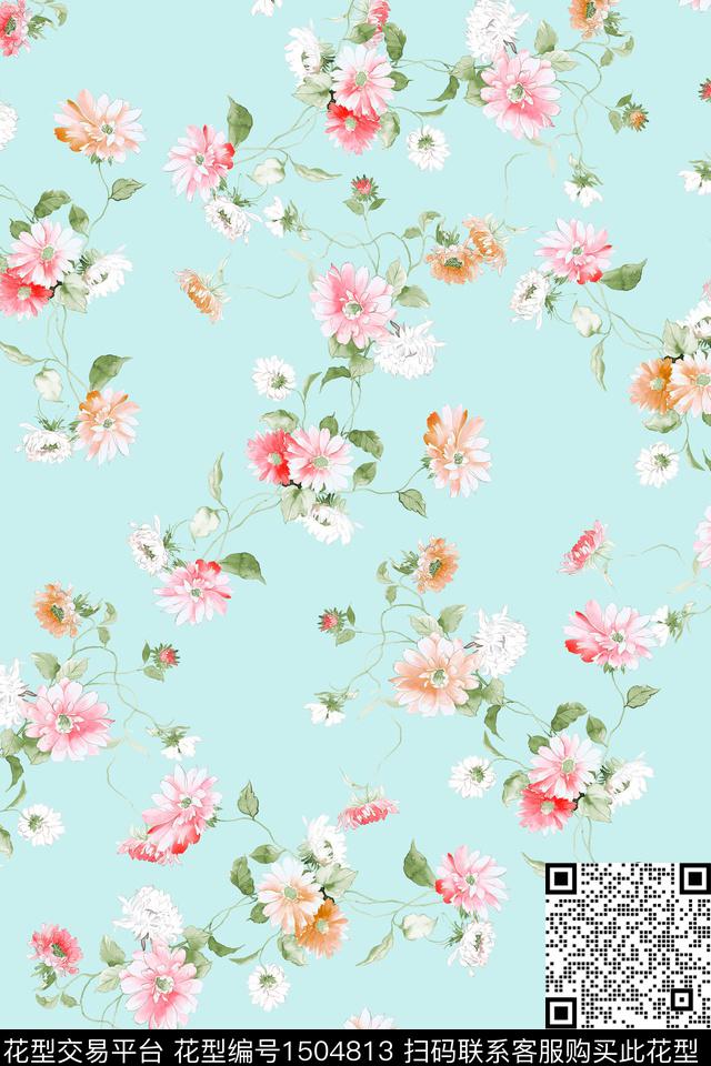 花卉大牌风小清新数码印花华亿平台下载（图片编号: 1504813） - 瓦栏（Walan）
