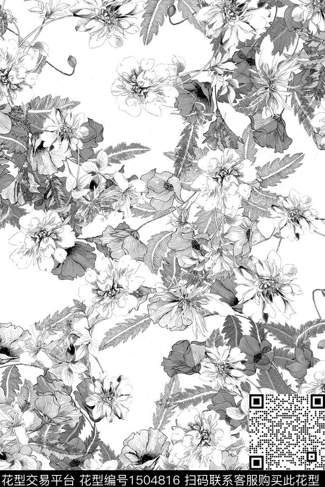 大牌风小清新真丝数码印花华亿平台下载（图片编号: 1504816） - 瓦栏（Walan）