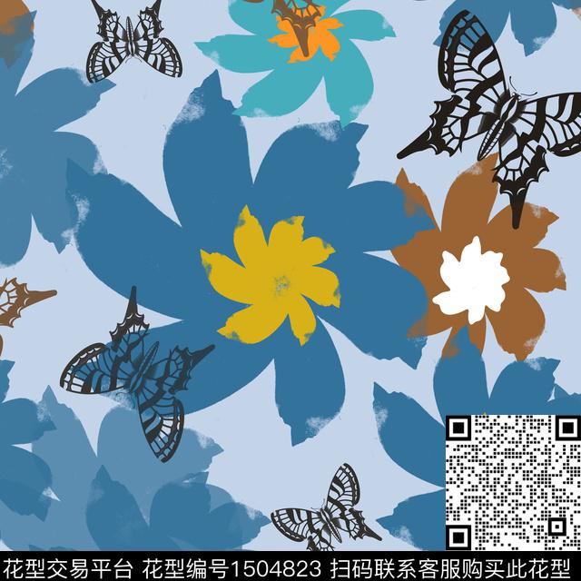 笔触小碎花蝴蝶数码印花华亿平台下载（图片编号: 1504823） - 瓦栏（Walan）