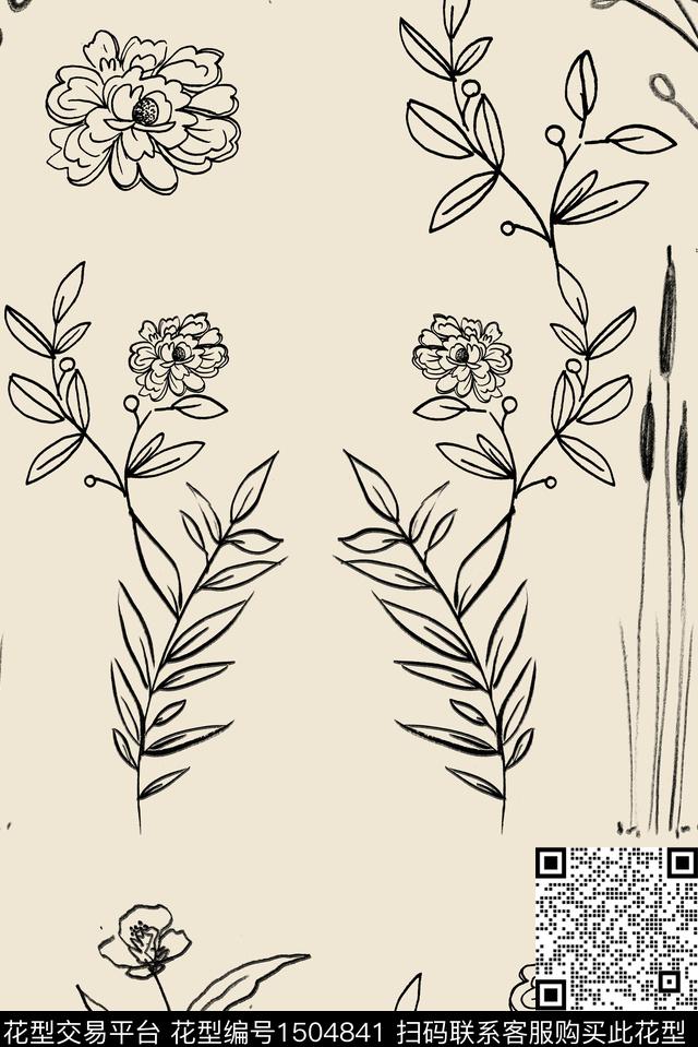 线条线条画线条花卉数码印花华亿平台下载（图片编号: 1504841） - 瓦栏（Walan）