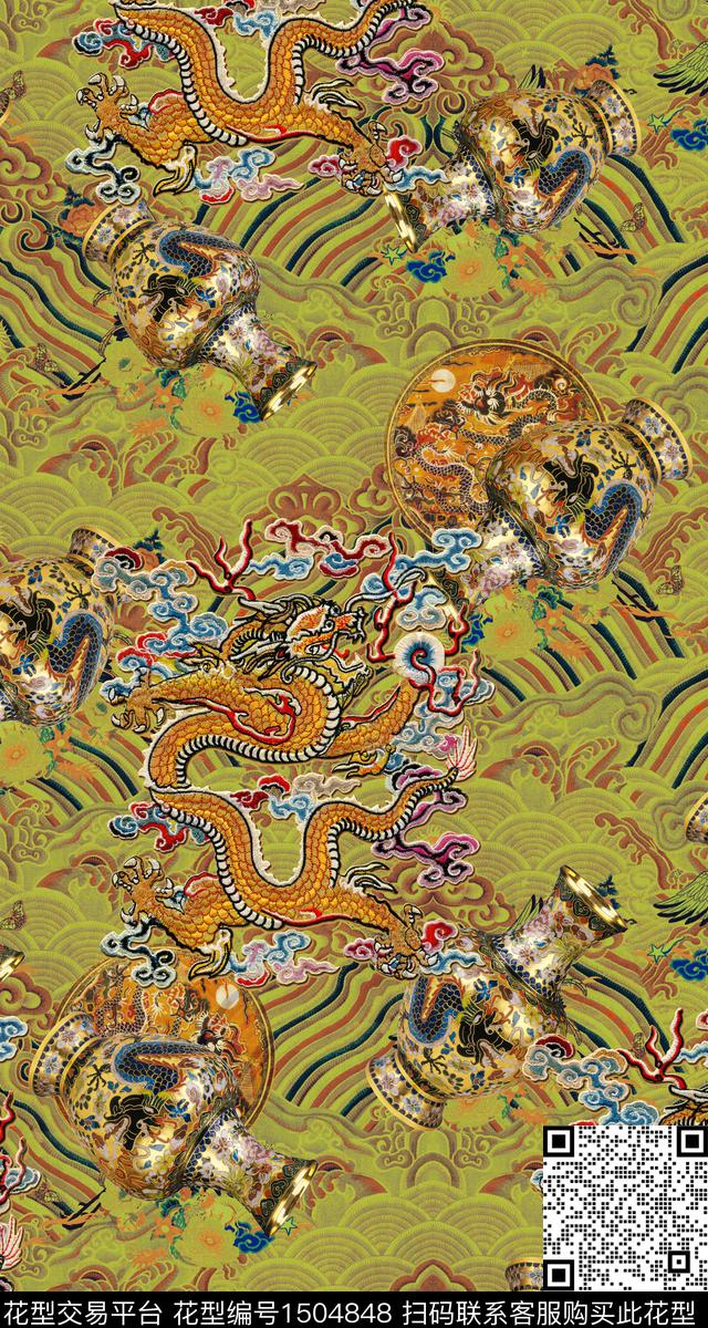 龙香云纱中国风数码印花华亿平台下载（图片编号: 1504848） - 瓦栏（Walan）