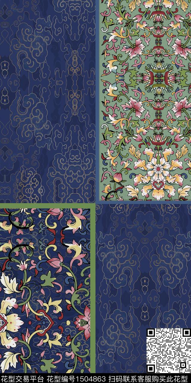 定位花香云纱传统纹样数码印花华亿平台下载（图片编号: 1504863） - 瓦栏（Walan）