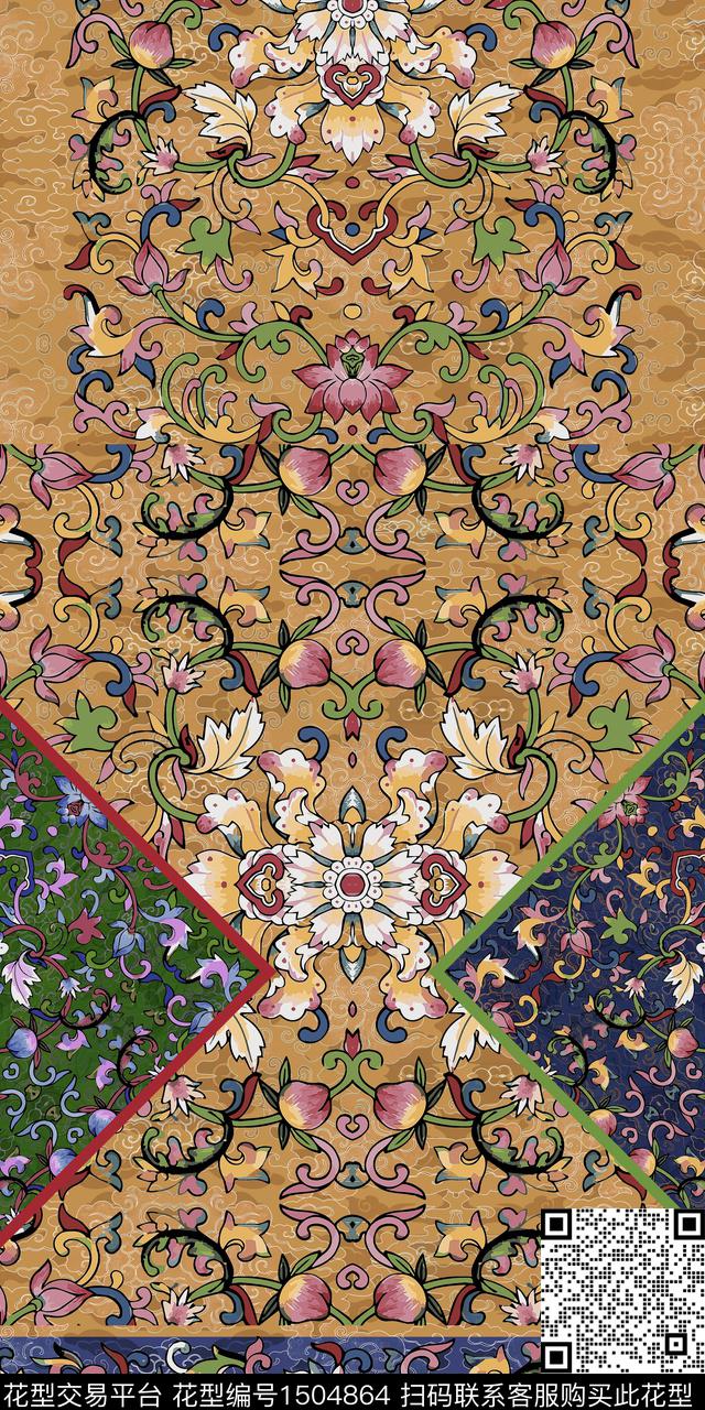 定位花香云纱传统纹样数码印花华亿平台下载（图片编号: 1504864） - 瓦栏（Walan）
