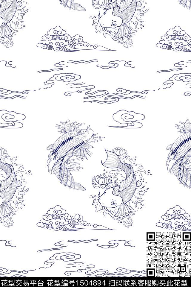 几何鱼素描数码印花华亿平台下载（图片编号: 1504894） - 瓦栏（Walan）