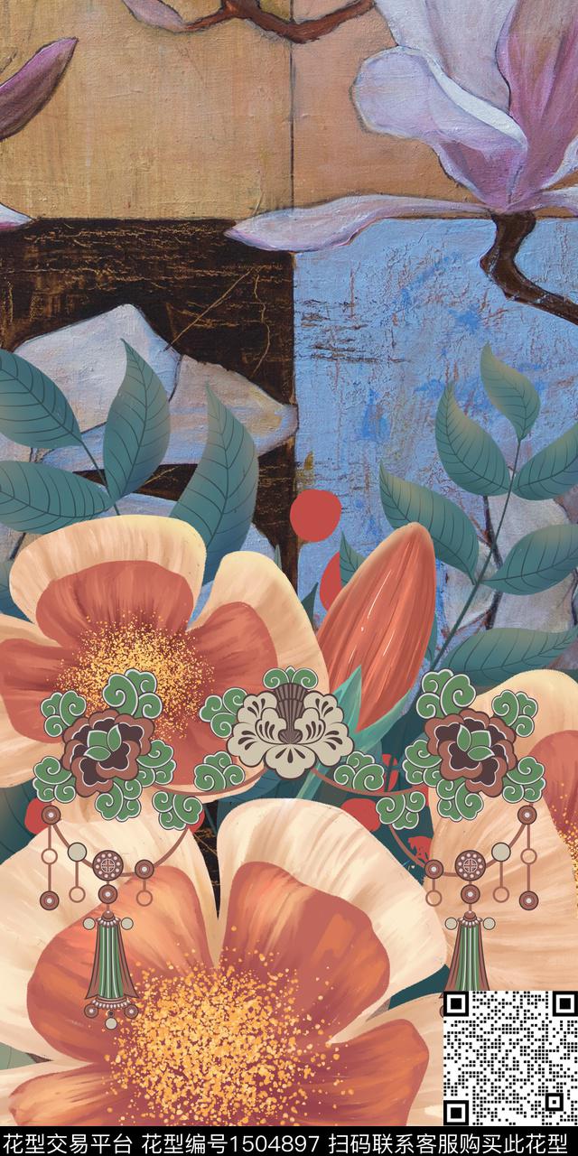 抽象真丝清晰数码印花华亿平台下载（图片编号: 1504897） - 瓦栏（Walan）