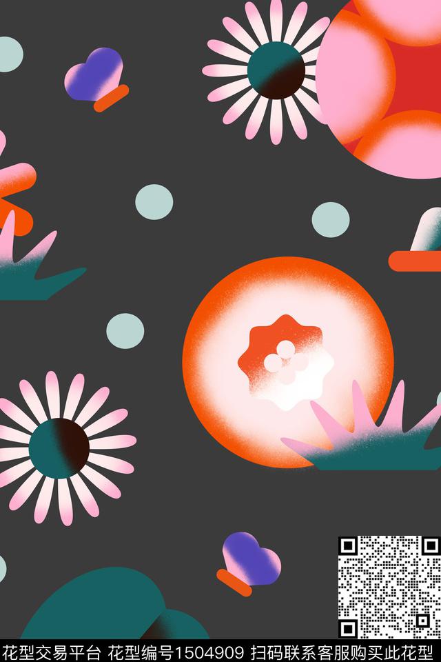 抽象花卉趣味数码印花华亿平台下载（图片编号: 1504909） - 瓦栏（Walan）