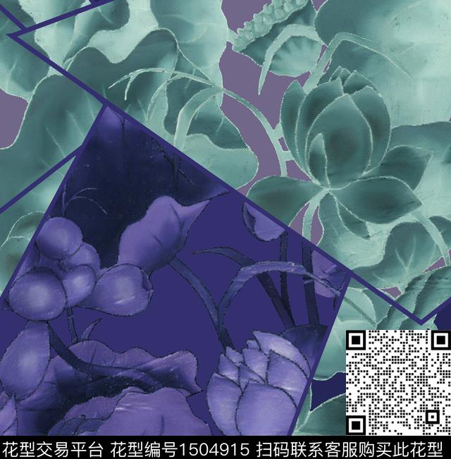 荷花香云纱真丝数码印花华亿平台下载（图片编号: 1504915） - 瓦栏（Walan）