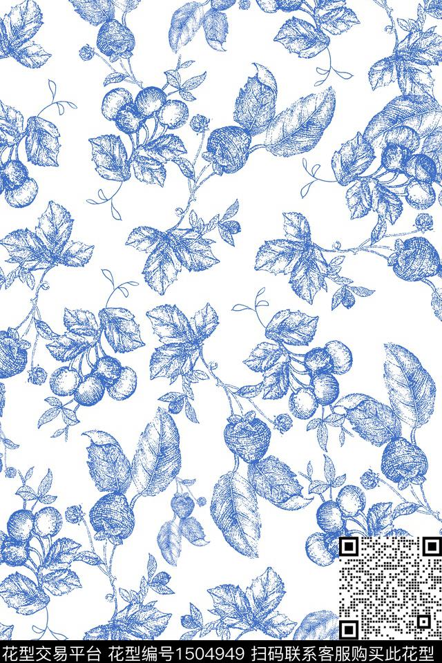 花卉小清新真丝数码印花华亿平台下载（图片编号: 1504949） - 瓦栏（Walan）