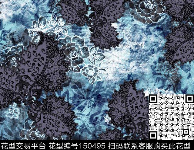 手绘牡丹小叶状数码印花华亿平台下载（图片编号: 150495） - 瓦栏（Walan）