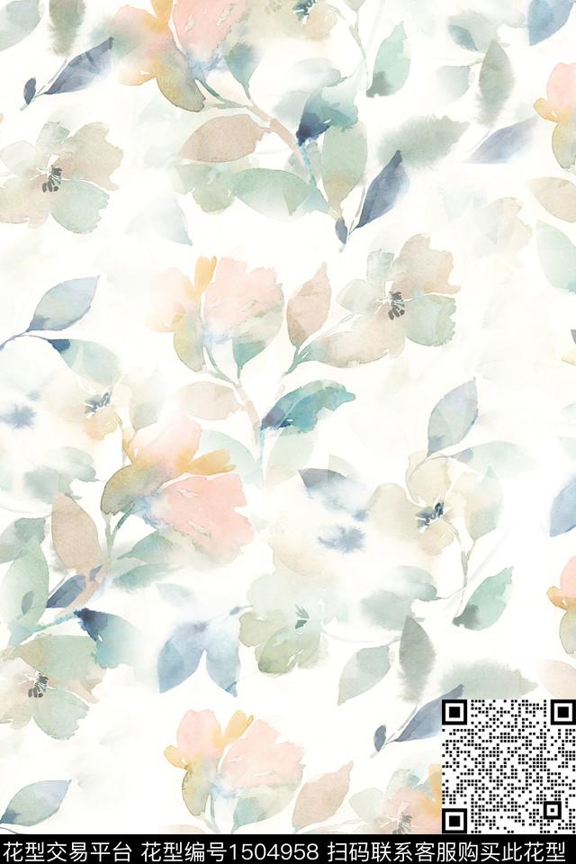 花卉小清新真丝数码印花华亿平台下载（图片编号: 1504958） - 瓦栏（Walan）