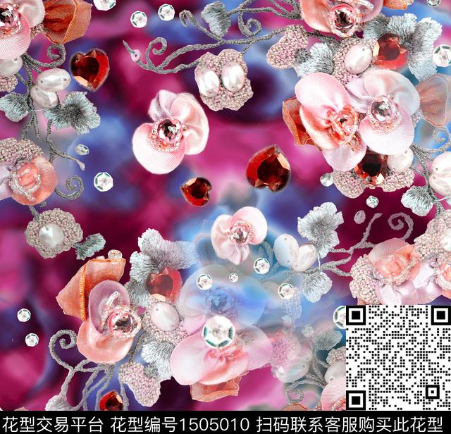 珠宝宝石大牌风小碎花数码印花华亿平台下载（图片编号: 1505010） - 瓦栏（Walan）