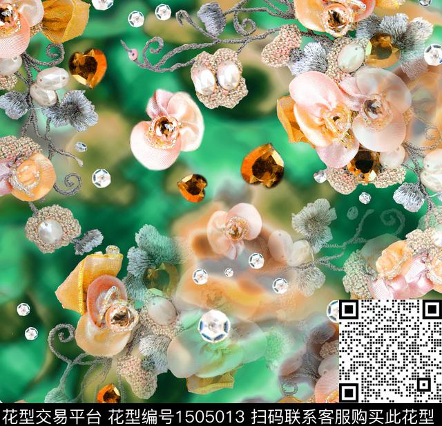 珠宝宝石大牌风小碎花数码印花华亿平台下载（图片编号: 1505013） - 瓦栏（Walan）