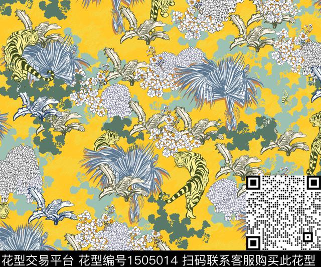 老虎热带华亿平台花卉数码印花华亿平台下载（图片编号: 1505014） - 瓦栏（Walan）