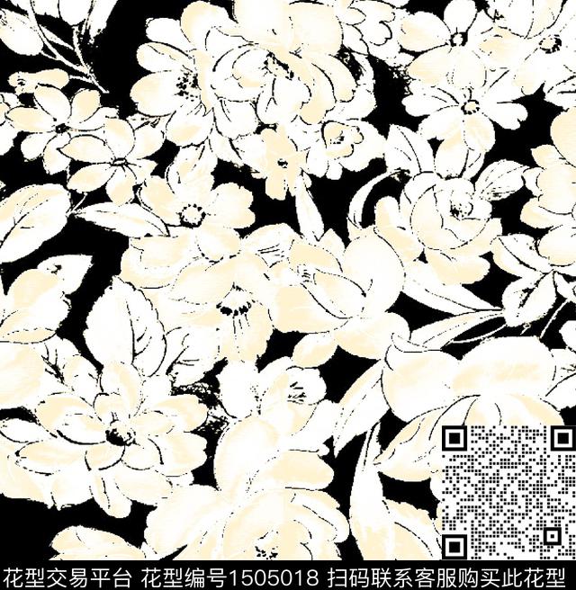 花卉大牌风写意花数码印花华亿平台下载（图片编号: 1505018） - 瓦栏（Walan）