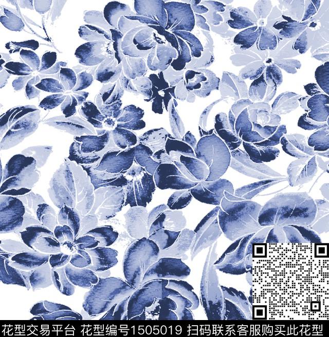 花卉大牌风写意花数码印花华亿平台下载（图片编号: 1505019） - 瓦栏（Walan）