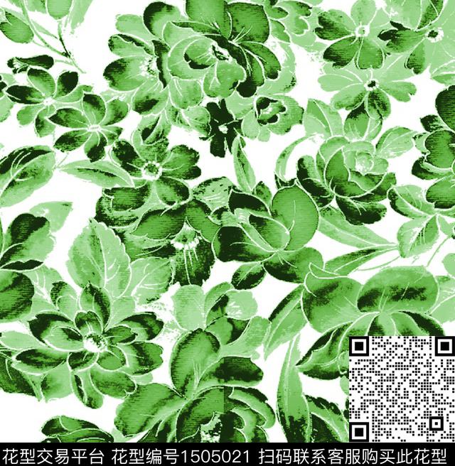 花卉大牌风写意花数码印花华亿平台下载（图片编号: 1505021） - 瓦栏（Walan）