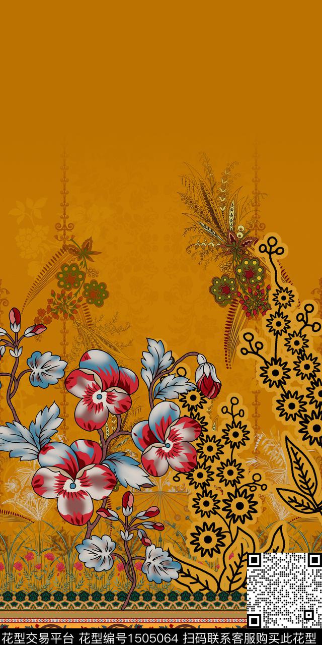 定位花花卉大牌风数码印花华亿平台下载（图片编号: 1505064） - 瓦栏（Walan）