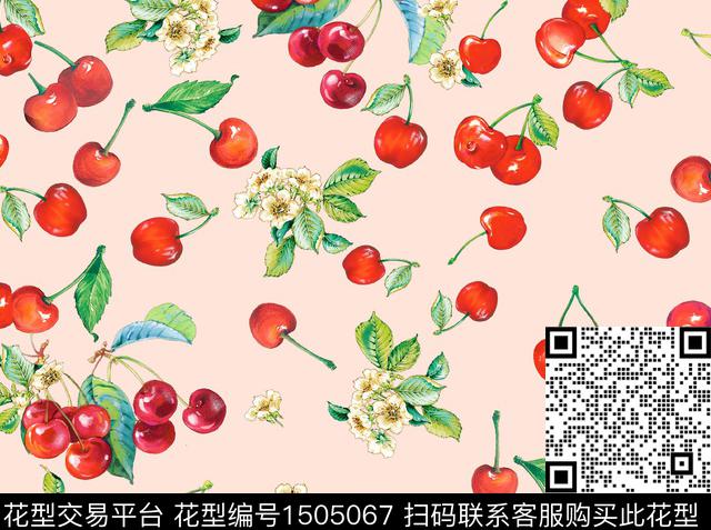 水果樱桃花卉数码印花华亿平台下载（图片编号: 1505067） - 瓦栏（Walan）