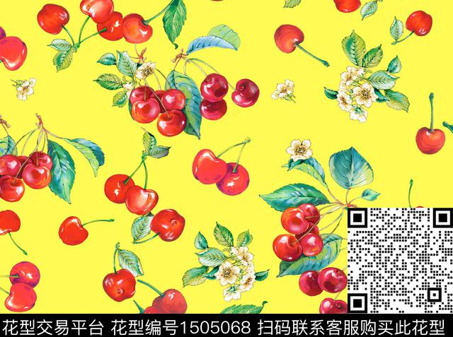 水果樱桃花卉数码印花华亿平台下载（图片编号: 1505068） - 瓦栏（Walan）