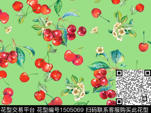 水果樱桃花卉数码印花华亿平台下载（图片编号: 1505069） - 瓦栏（Walan）