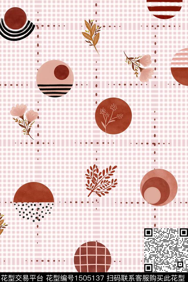 格子几何花卉数码印花华亿平台下载（图片编号: 1505137） - 瓦栏（Walan）