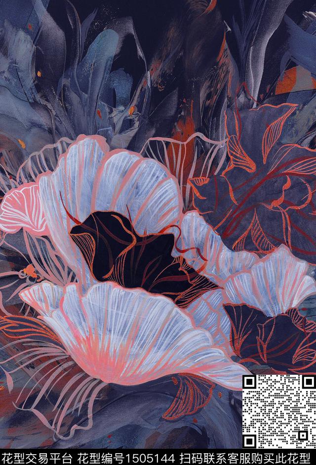 虞美人抽象poppy数码印花华亿平台下载（图片编号: 1505144） - 瓦栏（Walan）