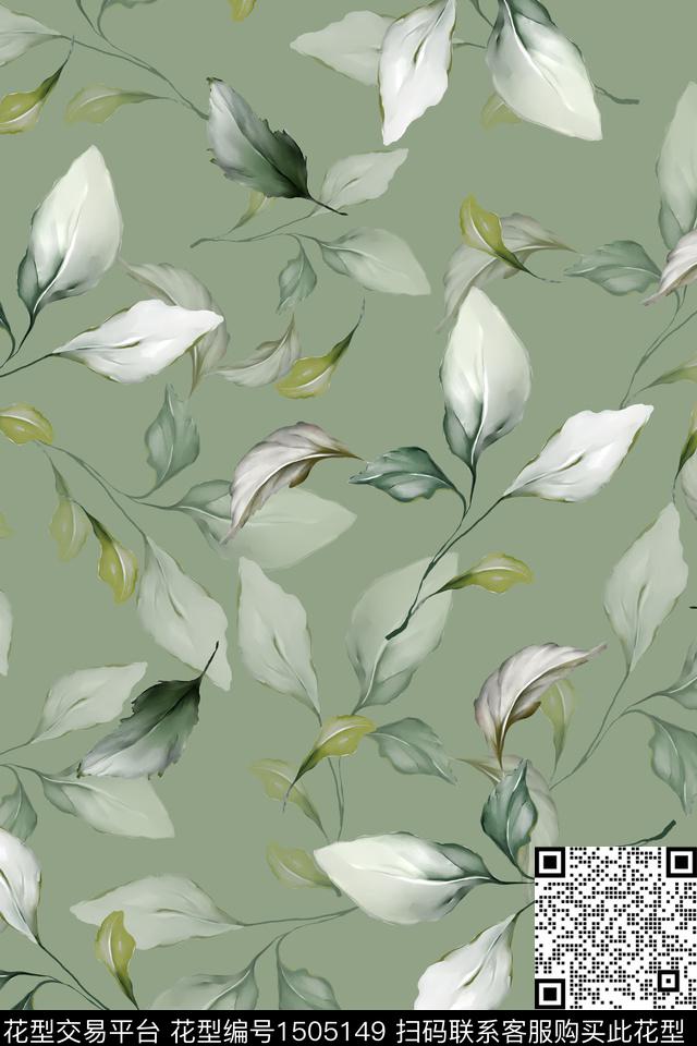 绿植树叶炫彩大牌风数码印花华亿平台下载（图片编号: 1505149） - 瓦栏（Walan）