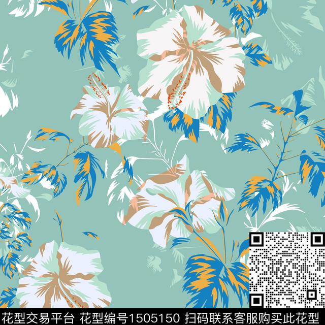 绿植树叶炫彩大牌风数码印花华亿平台下载（图片编号: 1505150） - 瓦栏（Walan）