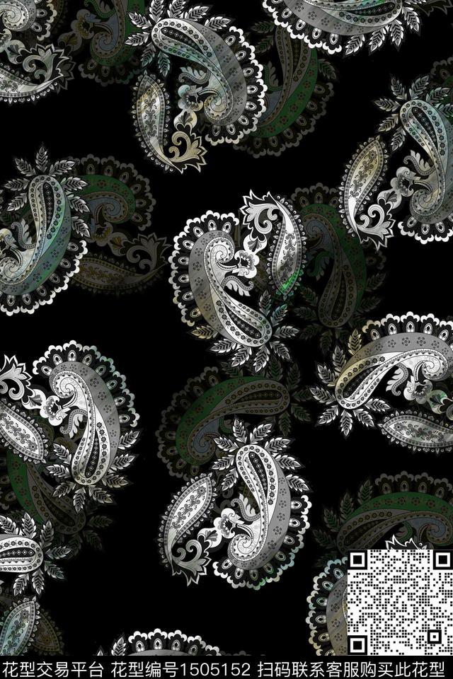 黑底花卉肌理传统纹样数码印花华亿平台下载（图片编号: 1505152） - 瓦栏（Walan）